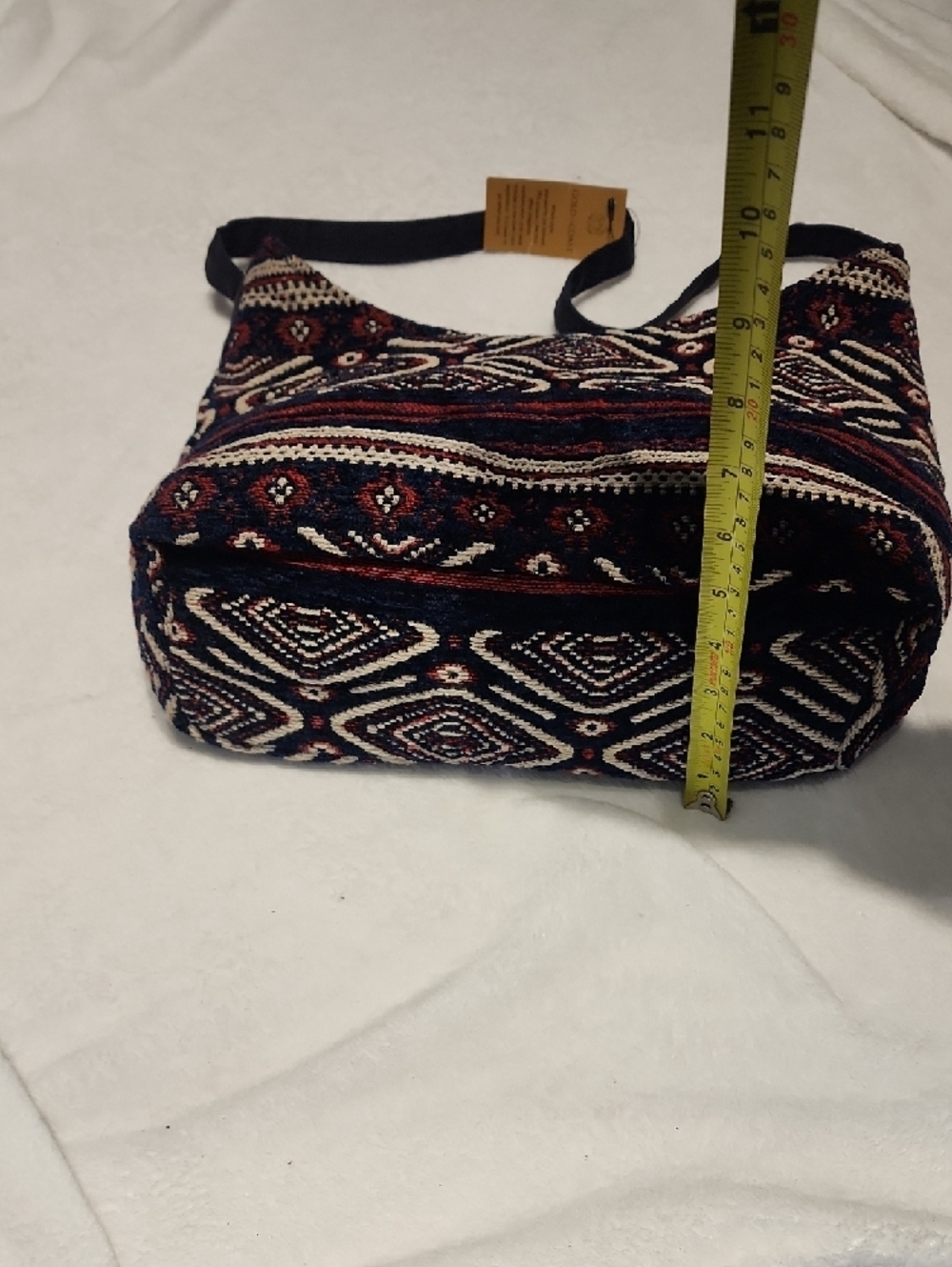 Handwoven Geometric Shoulder Bag in Black, Cream & Burgundy - Picture 10 of 10